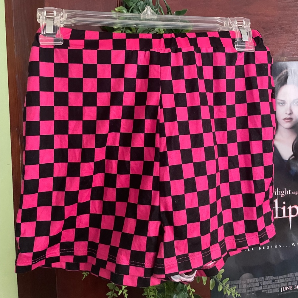 SHEIN High Waisted Casual Pink and Black Checkered Shorts